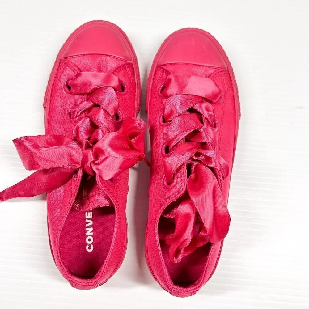 Converse All Star Velvet Junior Size 3 Ribbon Laces Pink Girls Sneaker Shoes